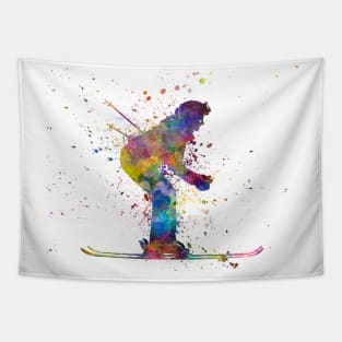 watercolor skier woman Tapestry