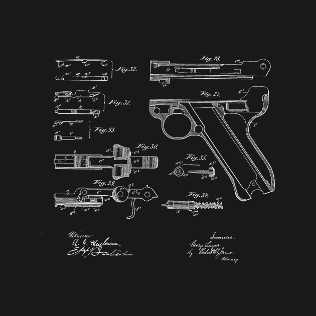 recoil loading small arms Vintage Patent Drawing by TheYoungDesigns