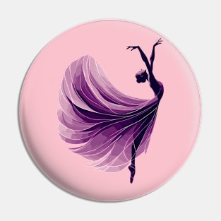 Beautiful ballerina in an elegant purple dress dancing. Vector illustration, tiptoe pose, ballet performer Pin