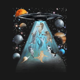 Crazy cats Flying in space T-Shirt