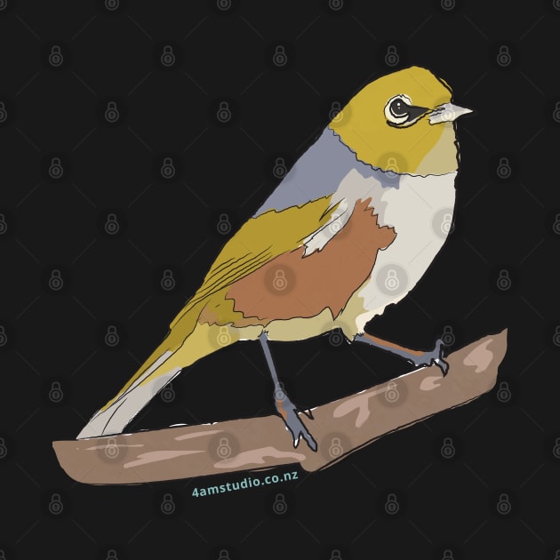 Hand Drawn New Zealand Waxeye Bird by 4amStudio