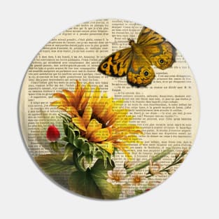 Botanical print - Sunflower and butterfly Pin