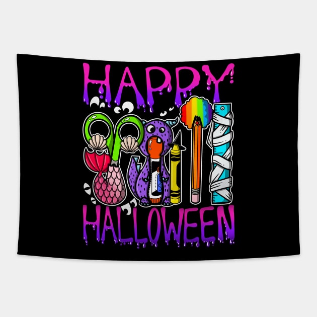 Happy Halloween Art Supplies with Costumes Tapestry by The Craft ACE