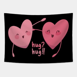 Pink Love Hearts Hug Hug Couple Tapestry