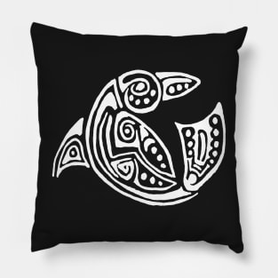White dolphin tattoo style red background Pillow