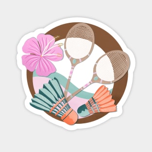 Tropical badminton badge - orange, teal and pink Magnet