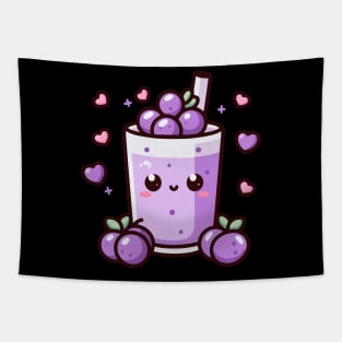 Cute Blueberry Kawaii Drink Illustration | Cute Design for Kawaii Lovers Tapestry