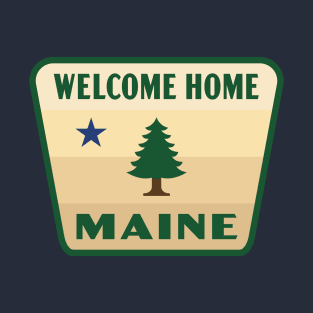 Welcome Home Maine Retro Pine Tree Badge (Tan) T-Shirt