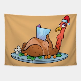 Thanksgiving Suntanning Turkey with Santa Hat Tapestry