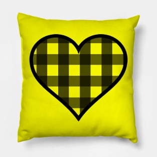 Yellow and Black Buffalo Plaid Heart Pillow
