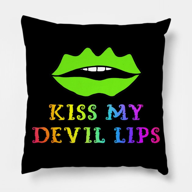 Green Devil Lips Pillow by coloringiship