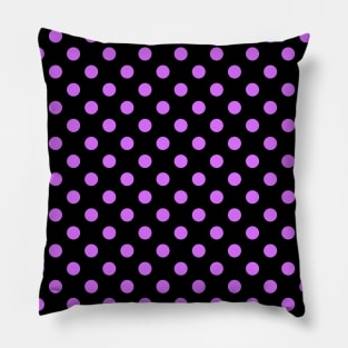 Purple Polka Dots Pattern on Black Background Pillow