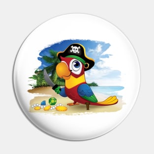 Pirate Parrot with Treasure and Sword Pin