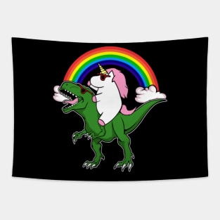 Unicorn Riding Dinosaur T Shirt T rex Kids Girls Tapestry