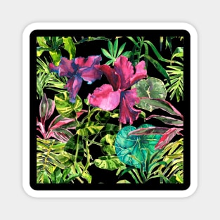 Seamless tropical flower, plant and leaf pattern background Magnet