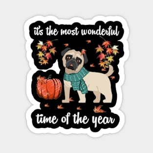 Pug Dog Autumn Fall Most Wonderful Time Maple Gift Magnet