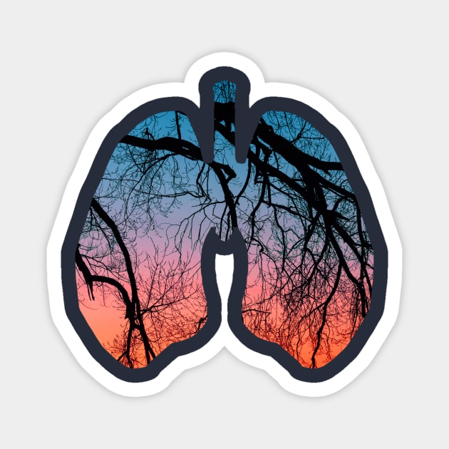 Lungs Tree with Sun Set Design Magnet by Aziz