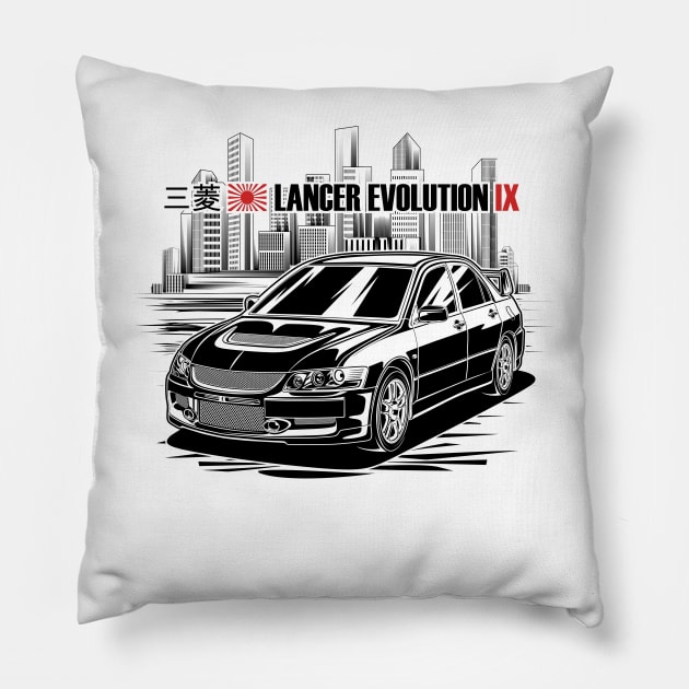 Lancer Evolution IX - Black Print Pillow by WINdesign