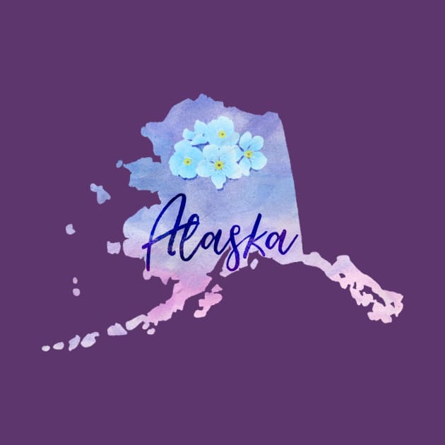 The State of Alaska - Purple Forget-me-not Watercolor by loudestkitten