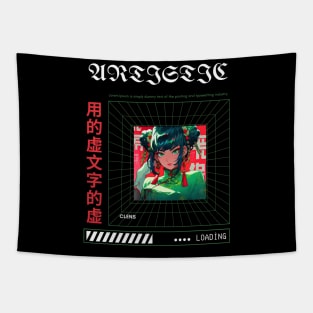 green and red cyberpunk anime girl Tapestry