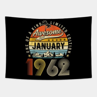 Awesome Since January 1962 Vintage 61st Birthday Tapestry