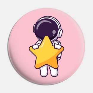 Cute Astronaut Flying With Star Cartoon Pin