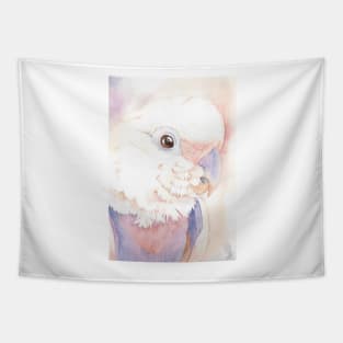 Goffin Tanimbar corella cockatoo watercolor portrait parrot name Buckley Tapestry