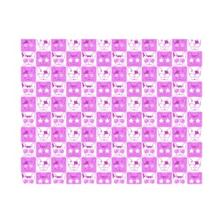 Frenchies with Glasses Pattern Pink T-Shirt