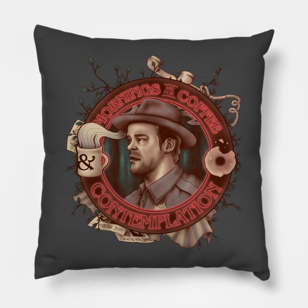 Coffee and Contemplation Pillow by CreativeOutpouring