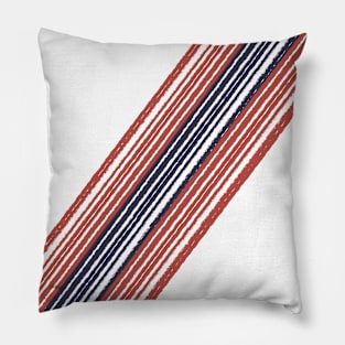 Retro USA, America, Patriotic, Minimalist Red, White, and Blue Diagonal Racing Stripe, Pinstripe Pillow