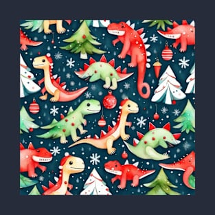 Christmas dynosaur pattern T-Shirt