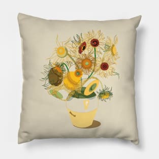 Vincent van Gogh 12 Sunflowers Lineart Pillow