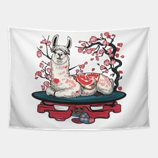 Languid Llama Japanese Art Print Tapestry