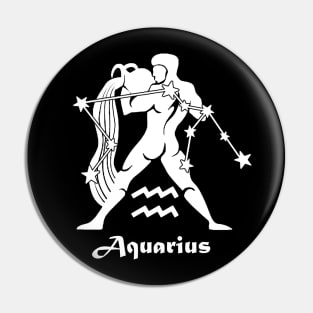 Aquarius - Zodiac Astrology Symbol with Constellation and Water Bearer Design (White on Black Variant) Pin