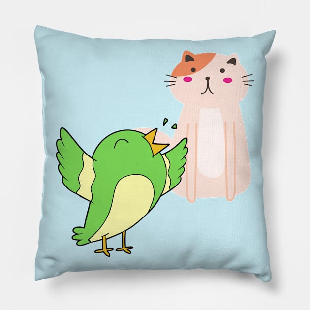 cute cat bird lover together Pillow by CatheBelan