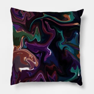 Jewel Tones Silk Marble - Orange, Teal, Blue, Green, Purple, Red Liquid Paint Pattern Pillow