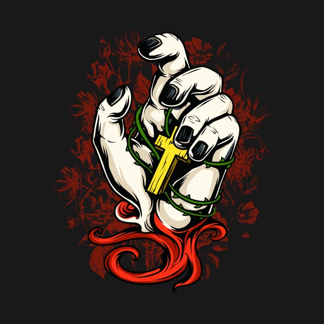 Hand with Cross Christianity Faith by Foxxy Merch