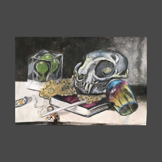 Still Life With Skull And Prismacolor by Deanna Larmeu
