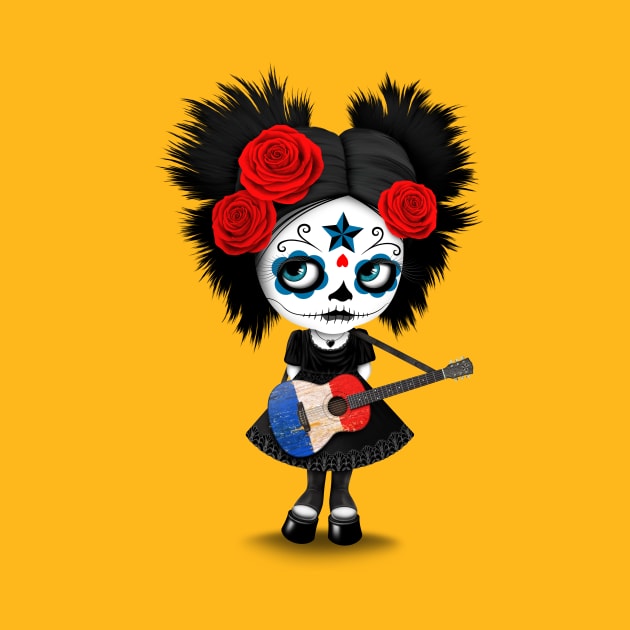 Sugar Skull Girl Playing French Flag Guitar by jeffbartels