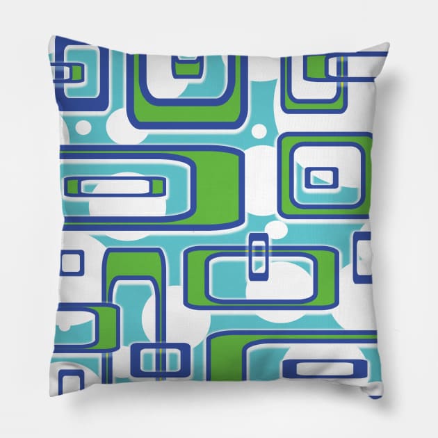 Geometric Shapes in Blue and Green Pillow by LupiJr