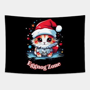 Eggnog Zone - Christmas Cat - Cute Graphic Quote Tapestry