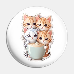 Cute Kittens With A Cup Of Milk Tea Pin