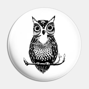 Black and White Drawn Owl Pin