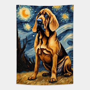 Bloodhound Dog Breed Painting in a Van Gogh Starry Night Art Style Tapestry