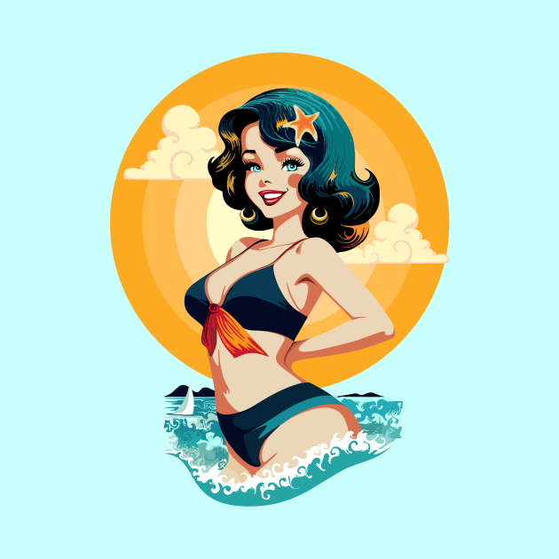 Girl Pin Up Summer Beauty Retro Pop Art Model by BluedarkArt