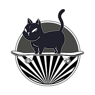 Retro Black Cat on Skateboard T-Shirt