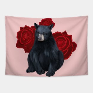 Black Bear and Red Roses Tapestry