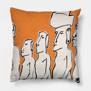 Moai statues in ink Pillow