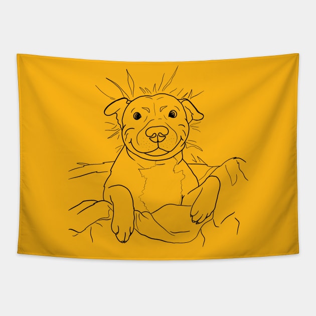 Cute goofy Pittbull line art dog illustration Tapestry by illograph