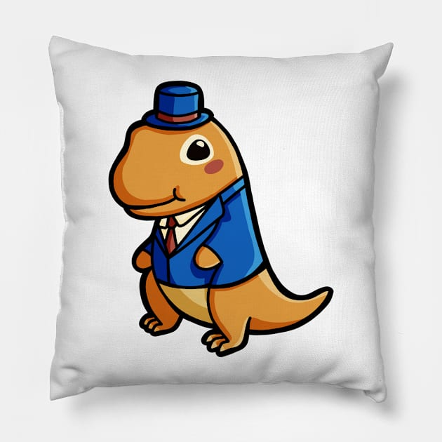 Cute T-Rex Gentleman Dino in Hat Dinosaur Pillow by hugadino